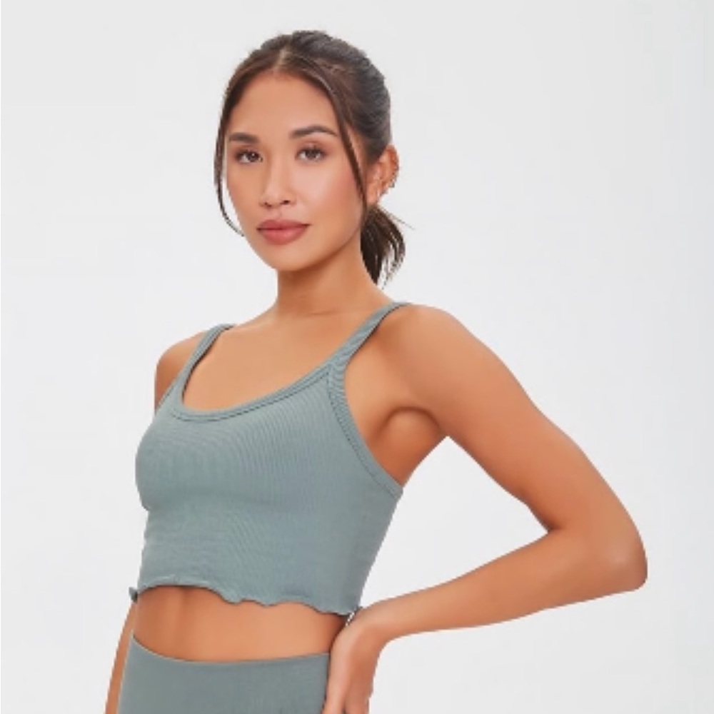 Forever 21 Ribbed Crop Top - Sage Green and Rust Red